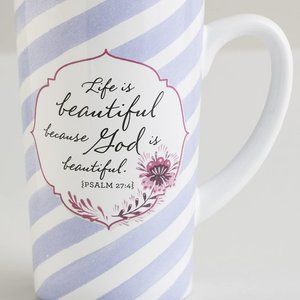 Dayspring Life is Beautiful Mug NWT 16 Ounces Ceramic Purple & White Swirls Box